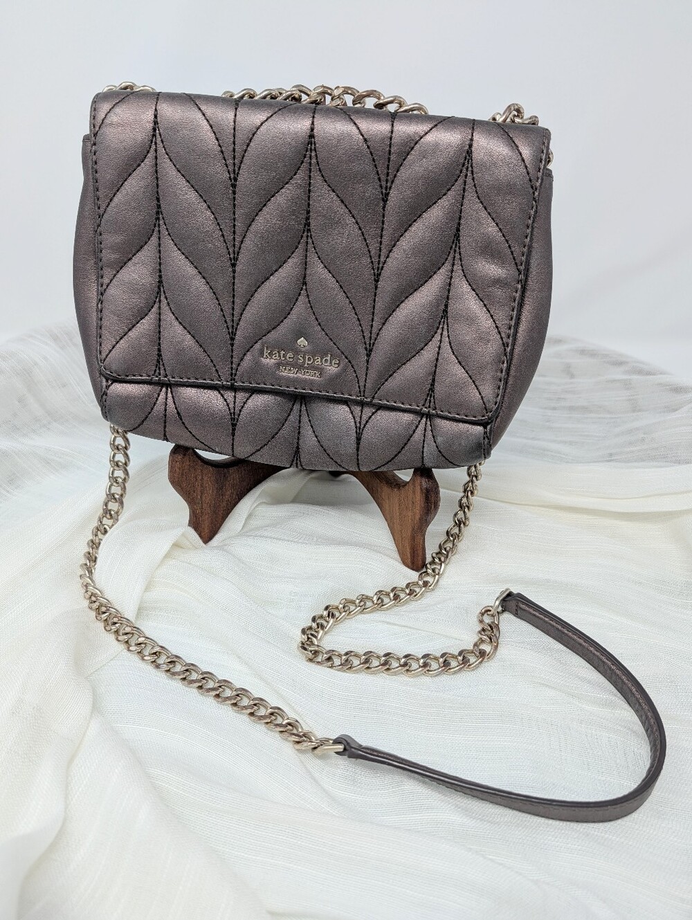 Kate Spade Emelyn Quilted Metallic Purple Crossbody Bag - Picture 1 of 8